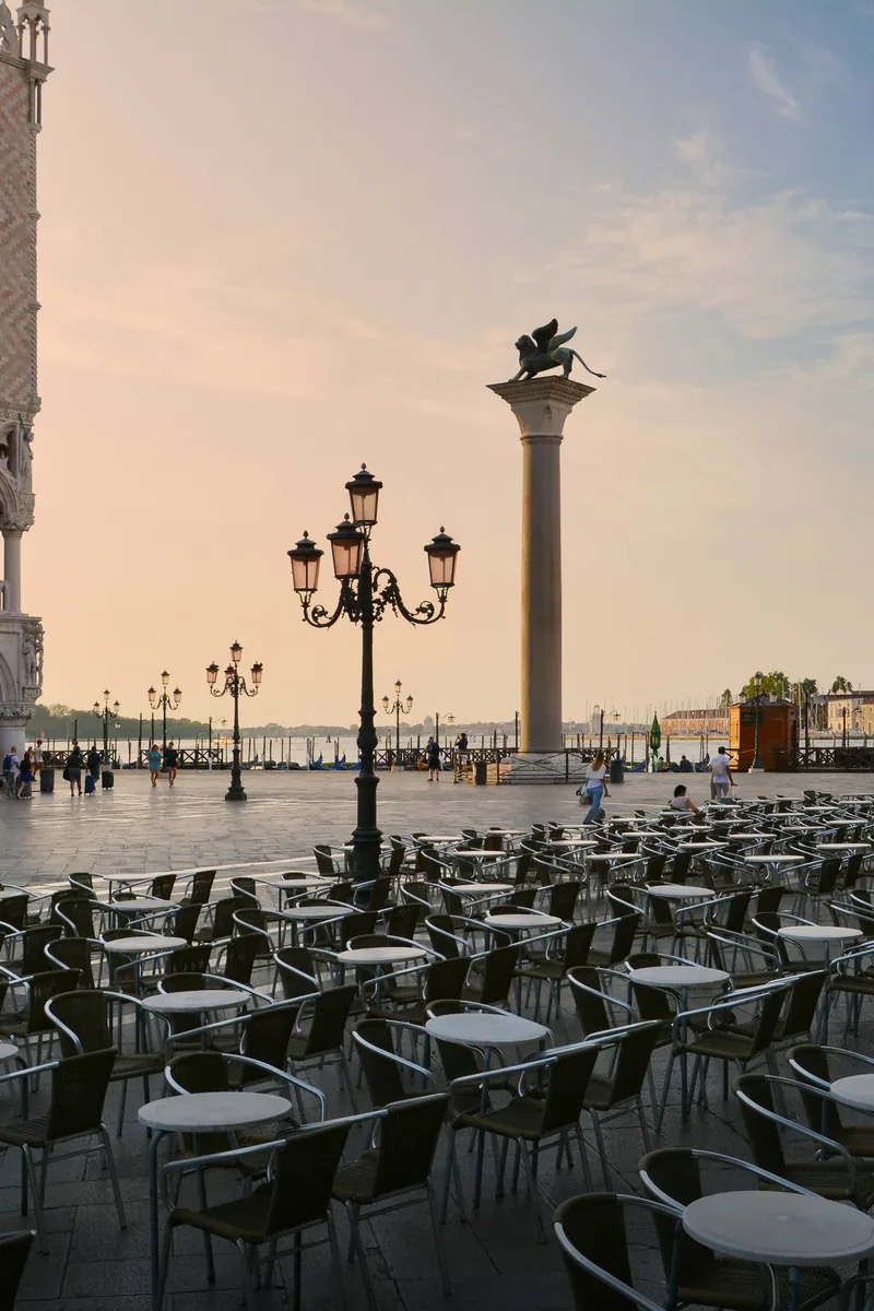 The Venetian Gothic facade of the Doge's Palace on the Piazzetta beside St Mark's Square, Venice, Italy